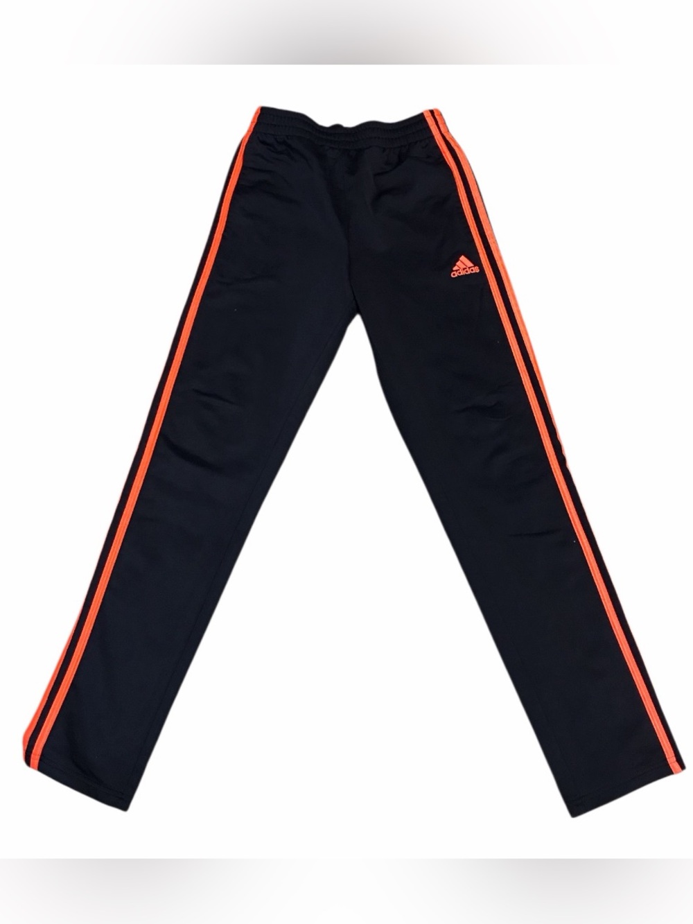 adidas Kids Black Track Pants with Orange Stripes, size large(14/16)
